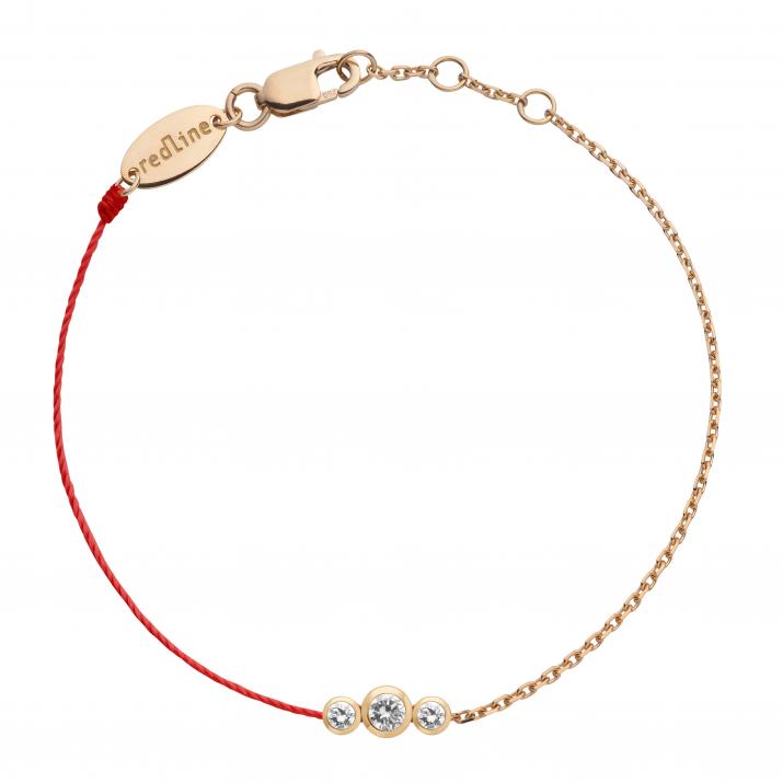 Pulsera en hilo y cadena con 3 diamantes en base de oro rosa - Redline - 0++
