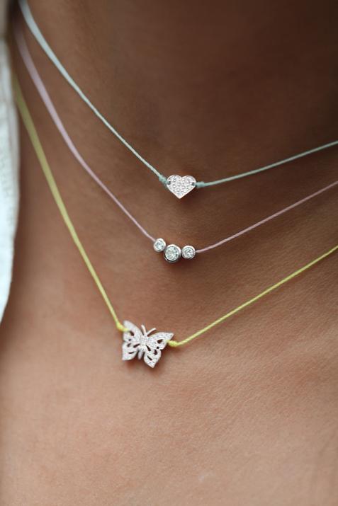 String Necklace For Women with 0.07ct Round Diamond in White Gold Pavé Setting - Redline - 0++