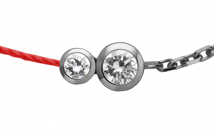 Pulsera en hilo y cadena con diamante de 0.15ct en base de oro negro - Redline - 0++