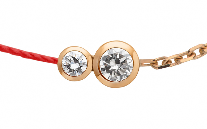 Pulsera en hilo y cadena con diamante de 0.15ct en base de oro rosa - Redline - 0++