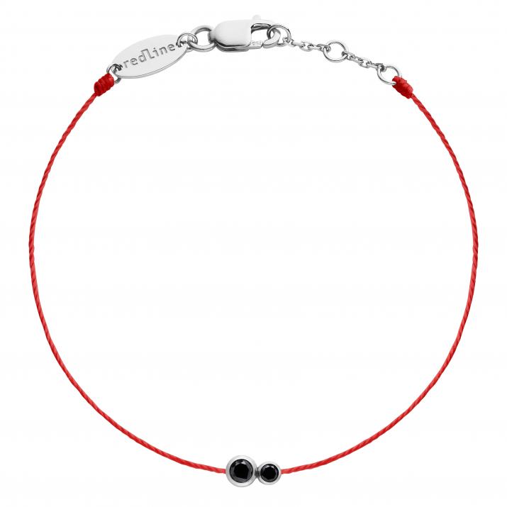Pulsera en hilo con diamante negro de 0.15ct en base de oro blanco - Redline - 0++
