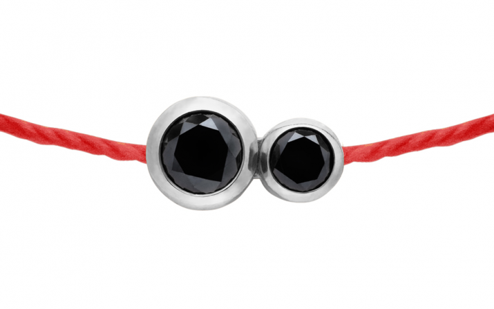 Pulsera en hilo con diamante negro de 0.15ct en base de oro blanco - Redline - 0++