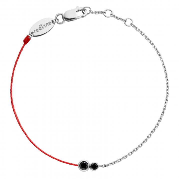 Pulsera en hilo y cadena con diamante negro de 0.15ct en oro blanco - Redline