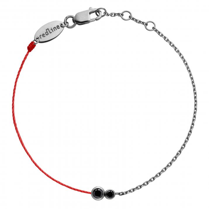 Pulsera en hilo y cadena con diamante negro de 0.15ct en base de oro negro - Redline - 0++