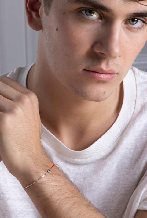 Pulsera en hilo y cadena con diamante negro de 0.15ct en base de oro blanco - Redline - 0++