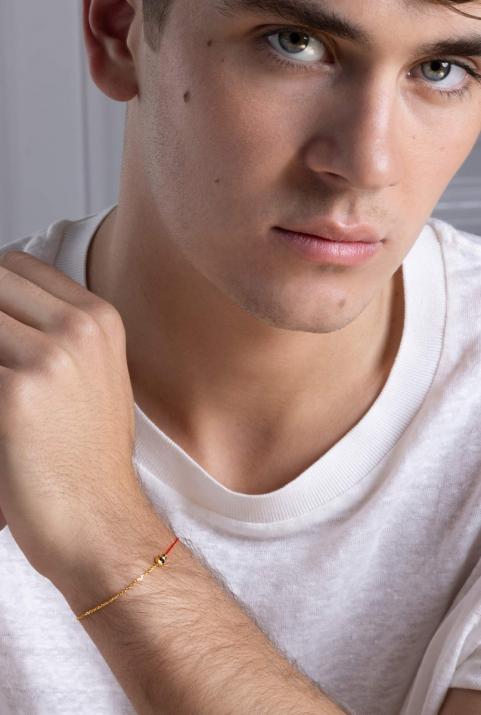 Pulsera en hilo y cadena con diamante negro de 0.15ct en base de oro amarillo - Redline - 0++