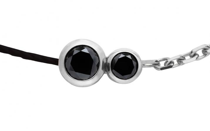 Pulsera en hilo y cadena con diamante negro de 0.15ct en base de oro blanco - Redline - 0++