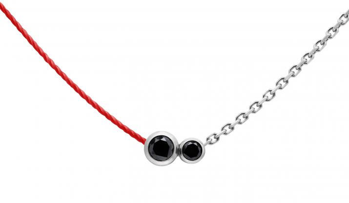 Collar en hilo y cadena con diamante negro de 0.15ct en oro blanco - Redline