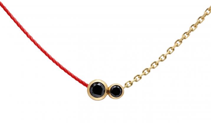 Collar en hilo y cadena con diamante negro de 0.15ct en oro amarillo - Redline