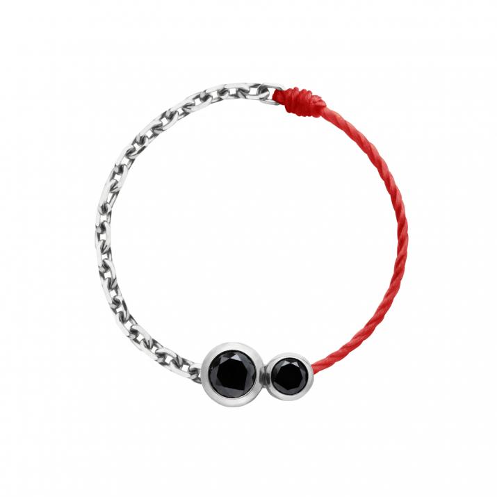 Anillo en hilo y cadena con diamante negro de 0.15ct en oro blanco - Redline