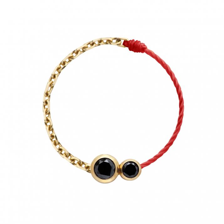 Anillo en hilo y cadena con diamante negro de 0.15ct en oro amarillo - Redline