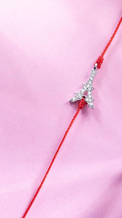 String bracelet with diamond-paved Eiffel Tower in white gold - Redline - 0++