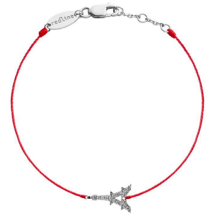 String bracelet with diamond-paved Eiffel Tower in white gold - Redline - 0++