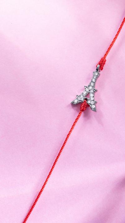 String bracelet with diamond-paved Eiffel Tower in black gold - Redline - 0++