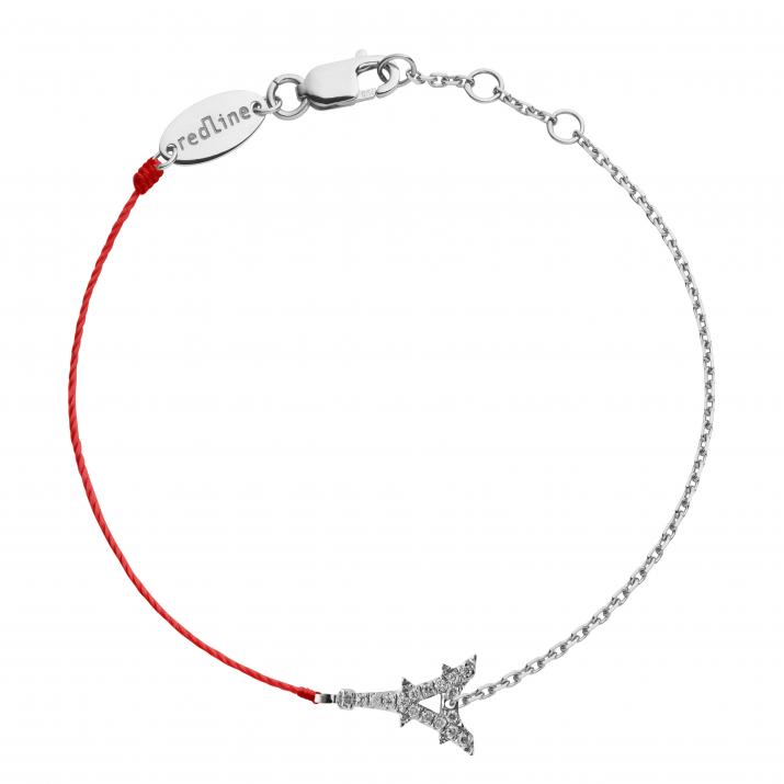 String and chain bracelet with diamond-paved Eiffel Tower in white gold - Redline - 0++