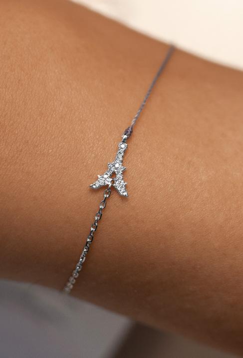 String and chain bracelet with diamond-paved Eiffel Tower in white gold - Redline - 0++