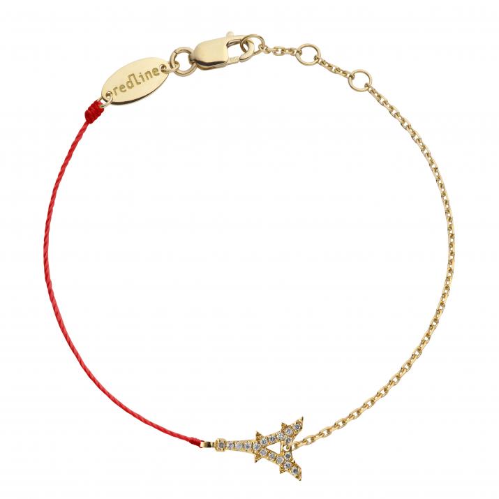 String and chain bracelet with diamond-paved Eiffel Tower in yellow gold - Redline - 0++