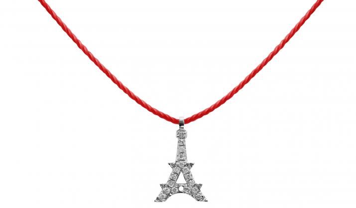 String necklace with diamond-paved Eiffel Tower in white gold - Redline - 0++