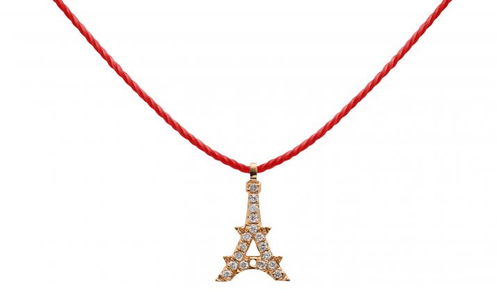 String necklace with diamond-paved Eiffel Tower in rose gold - Redline - 0++