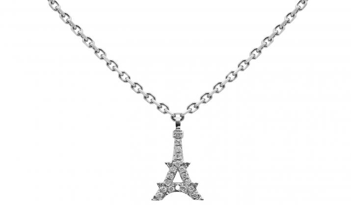 White gold chain necklace with diamond-paved Eiffel Tower - Redline - 0++
