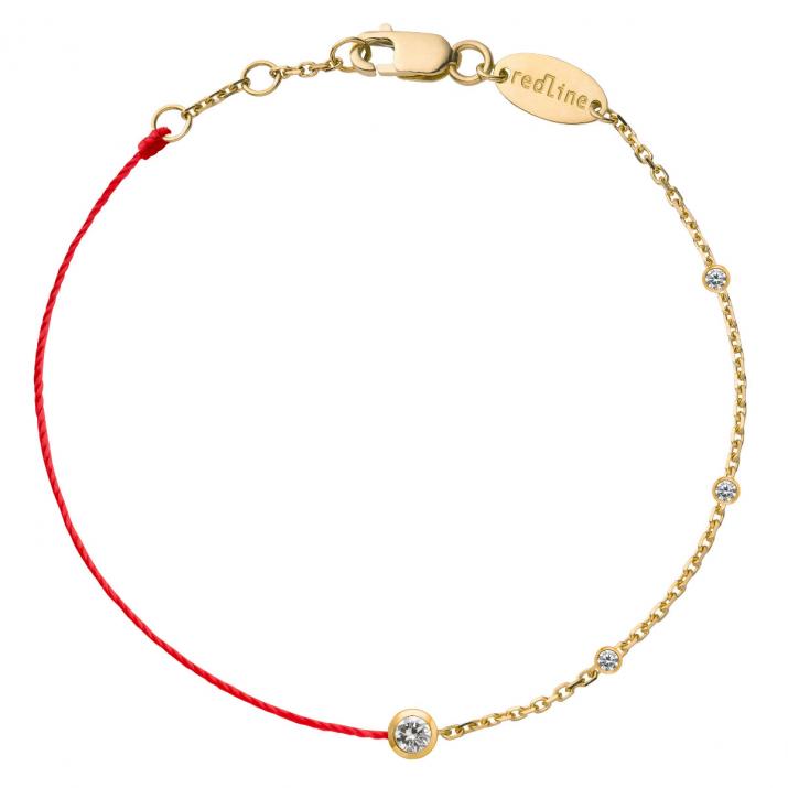 String and chain bracelet with little diamonds around a diamond in yellow gold bezel setting - Redline - 0++
