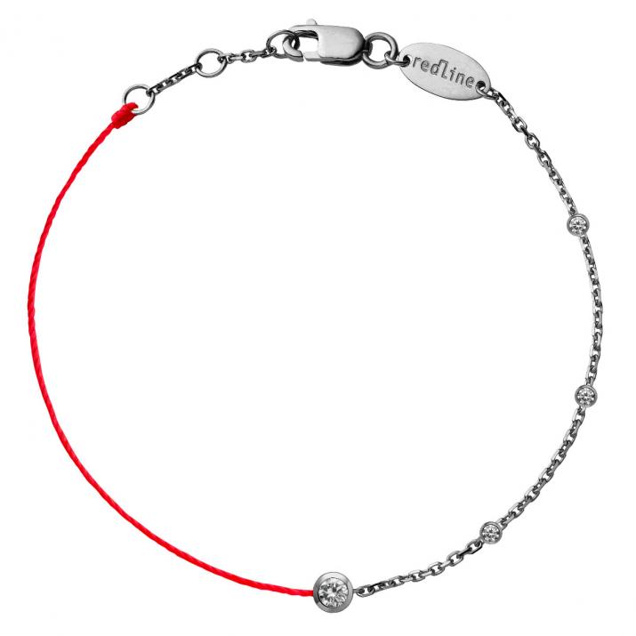 String and chain bracelet with little diamonds around a diamond in black gold bezel setting - Redline - 0++