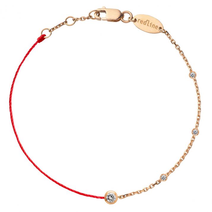 String and chain bracelet with little diamonds around a diamond in rose gold bezel setting - Redline - 0++