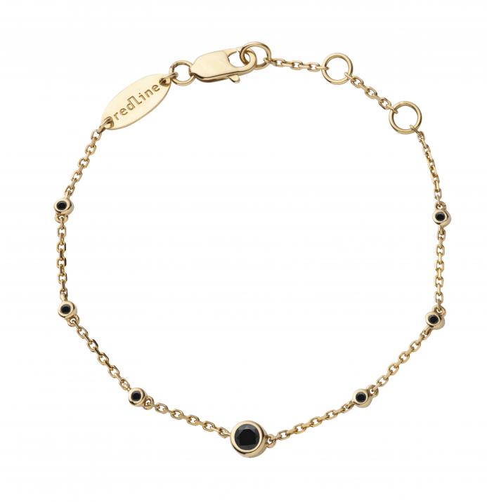 Chain bracelet with small black diamonds around a 0.15ct black diamond in yellow gold bezel setting - Redline