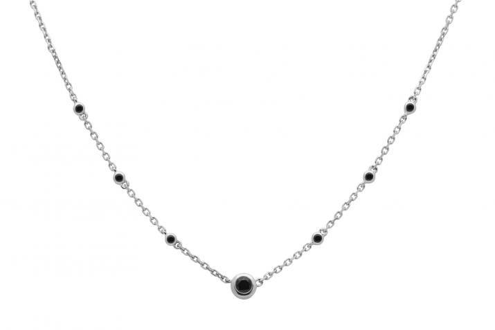 Chain necklace with small black diamonds around a 0.15ct black diamond in white gold bezel setting - Redline - 0++
