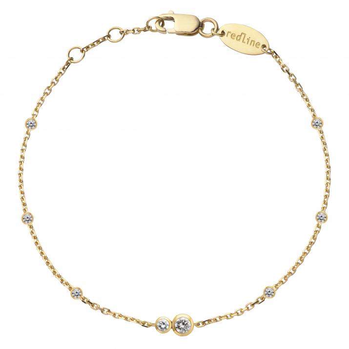 Pulsera en cadena con dos diamantes de 0.15ct y pequeños diamantes en base de oro amarillo - Redline - 0++
