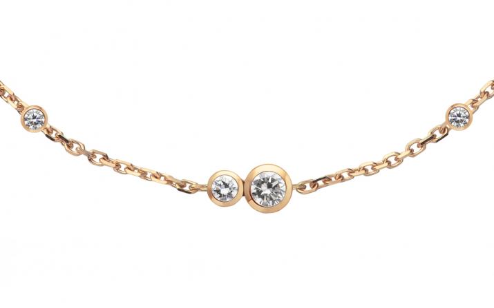 Pulsera en cadena con dos diamantes de 0.15ct y pequeños diamantes en base de oro rosa - Redline - 0++