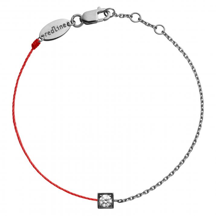 Pulsera de cuerda para hombres con diamante redondo de 0.10ct en engaste de oro negro - Redline
