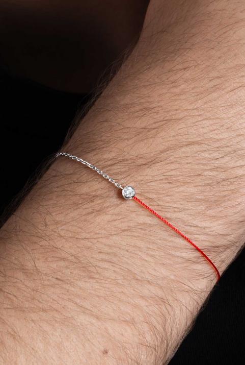 Pulsera en hilo para hombre con diamante de 0.10ct en oro blanco - Redline - 0++