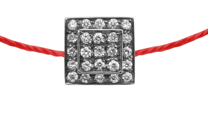 String Bracelet For Women with 0.13ct Round Diamond in Black Gold Bezel Setting - Redline - 0++