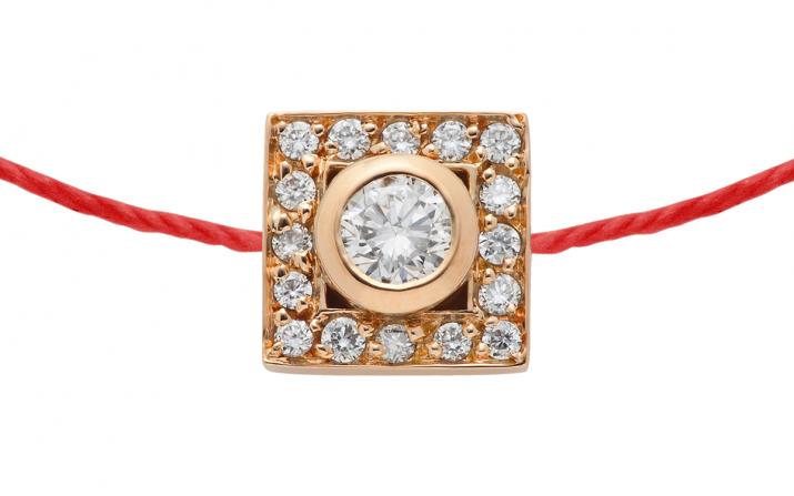 Pulsera en hilo con 0.18ct de diamantes en base de oro rosa - Redline - 0++