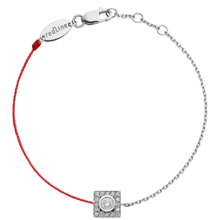 Pulsera en hilo y cadena con 0.18ct de diamantes en base de oro blanco - Redline - 0++
