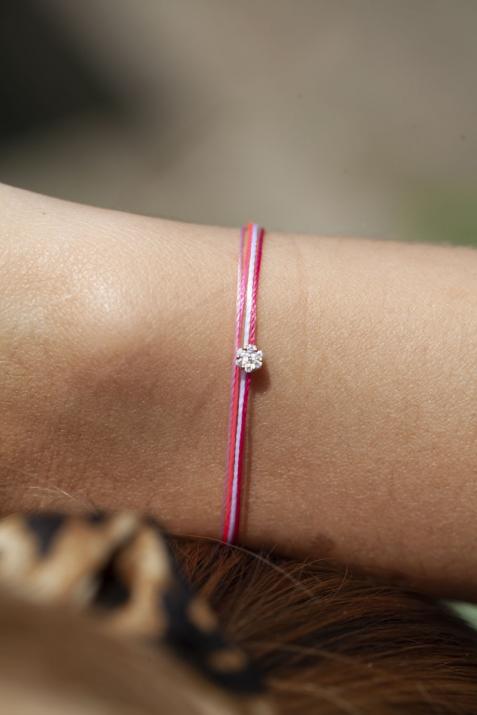 Multi string bracelet with 0.05ct diamond in rose gold cluster style setting - Redline - 0++