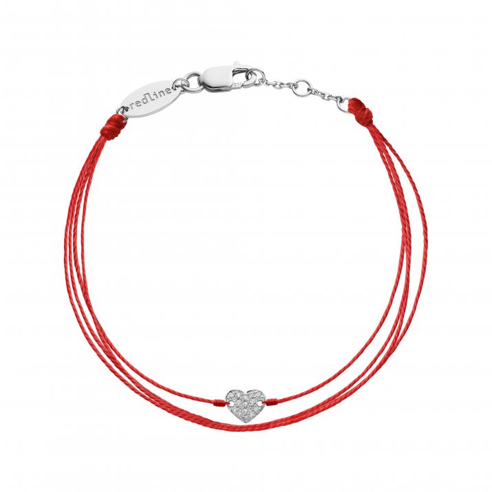 Embroidered string bracelet with diamond-paved heart in white gold - Redline - 0++