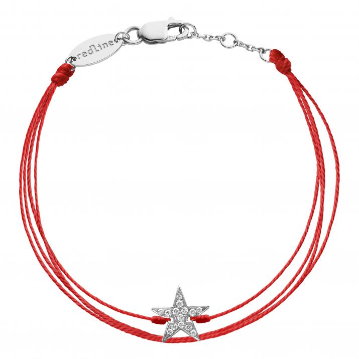 Multi string bracelet with diamond-paved star in white gold - Redline - 0++