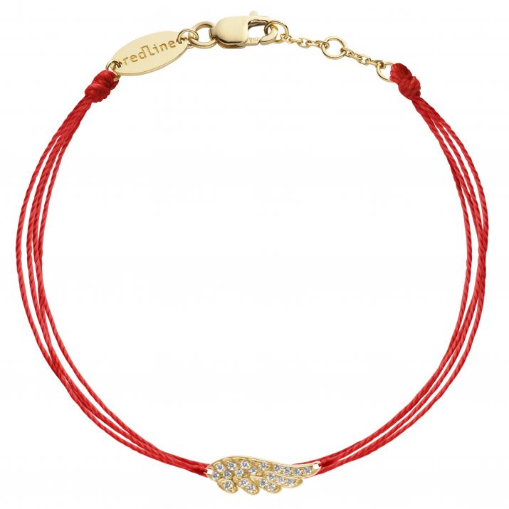 Multistring Bracelet For Women with 0.10ct Round Diamond Wing in Yellow Gold Pavé Setting - Redline - 0++