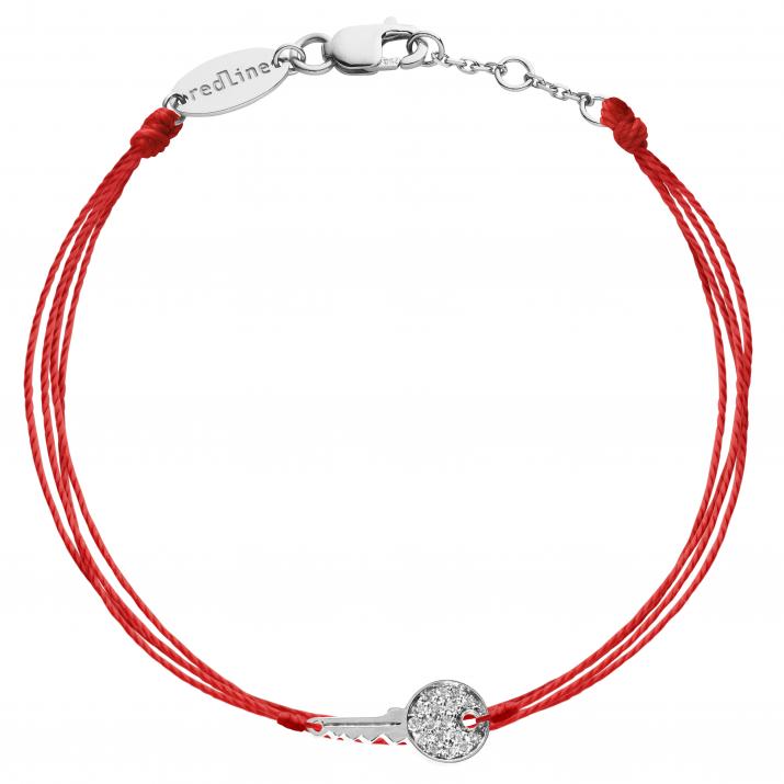 Multi string bracelet with diamond-paved key in white gold - Redline