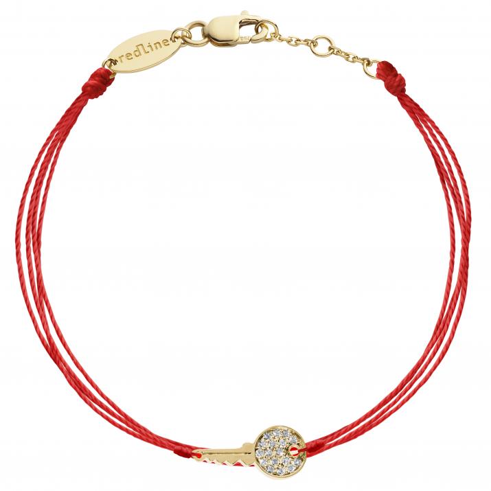 Multi string bracelet with diamond-paved key in yellow gold - Redline