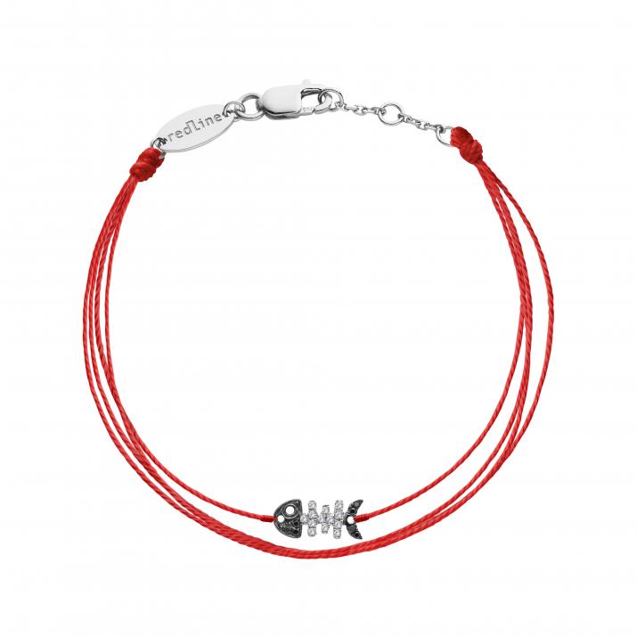 Multistring Bracelet For Women with 0.065ct Round Diamond in White Gold Pavé Setting - Redline - 0++