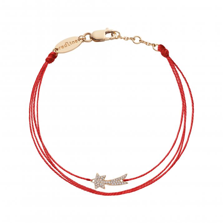 Embroidered bracelet with diamond-paved shooting star in rose gold - Redline
