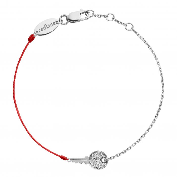 Pulsera en hilo y cadena con llave en diamantes 0.85ct en oro blanco - Redline