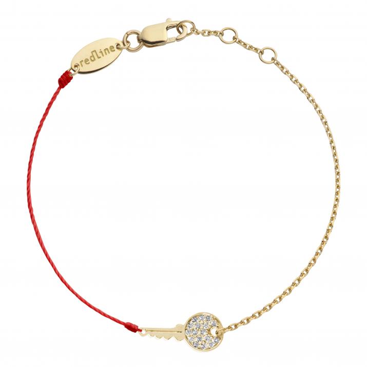 Pulsera en hilo y cadena con llave en diamantes 0.85ct en oro amarillo - Redline