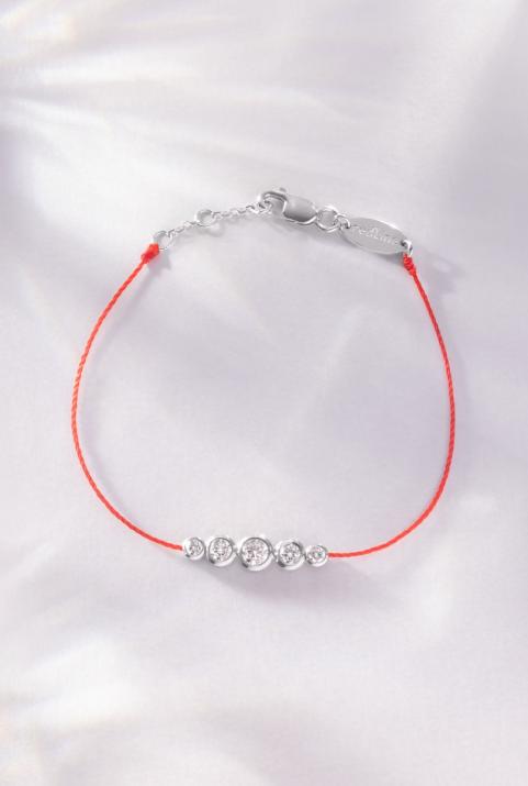 Pulsera en hilo con 5 diamantes en base de oro blanco - Redline - 0++