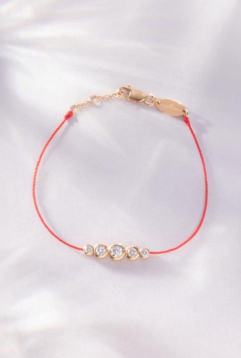 Pulsera en hilo con 5 diamantes en base de oro rosa - Redline - 0++