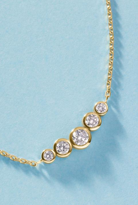 Collar en cadena con 5 diamantes en base de oro amarillo - Redline - 0++