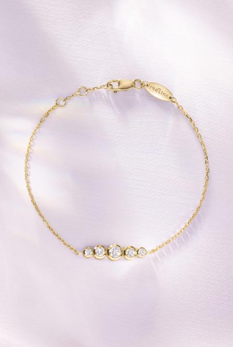 Pulsera en cadena con 5 diamantes en base de oro amarillo - Redline - 0++